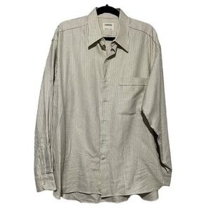 Lorenzini Mens Italy Cotton Micro Check Button Up Shirt Cream Black Size 42 16.5